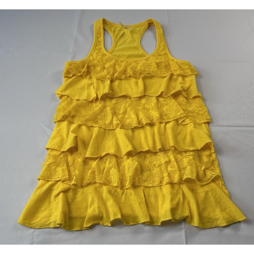 Color Story Yellow Lace Ruffle Tank Top Size L Bright Feminine Layered